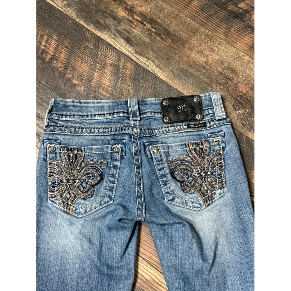 Miss Me Womens Blue Fleur De Lis Embroidered Bootcut Jeans Size 24 - Picture 2 of 6